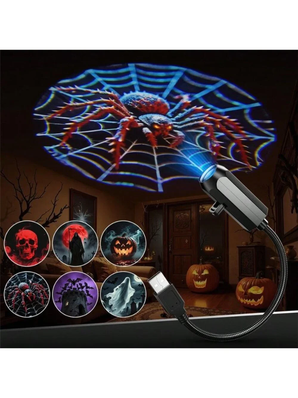 Halloween Projector, 6 Patterns USB Halloween Projector Lights, Background